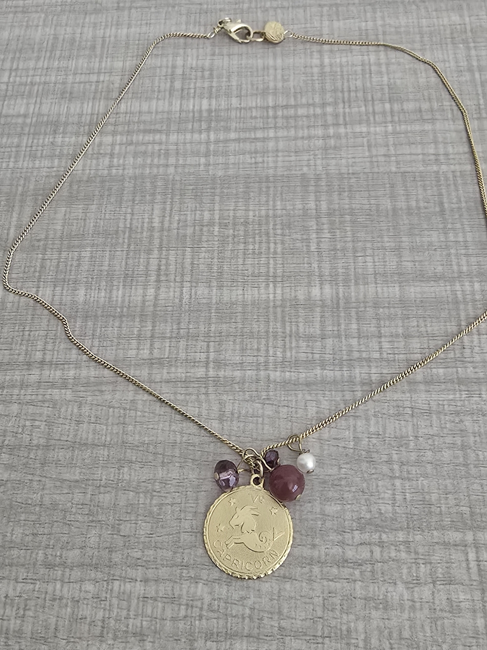 Danielle Stevens Capricorn Constellation Medal Charm Necklace Pearl Crystals